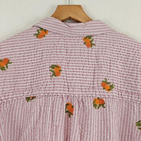 Anthropologie Maeve Embroidered Button down Shirt In Assorted Fruit Striped LG - Picture 12 of 15